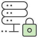 A green key lock is positioned on top  of a server line icon.